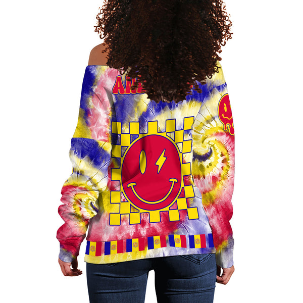 Andorra Women Off Shoulder Sweatshirt Custom Tie Dye Style 1