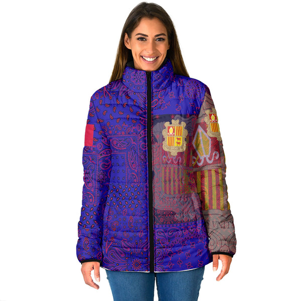 Andorra Women Padded Jacket Paisley Flag And Skull Style 1