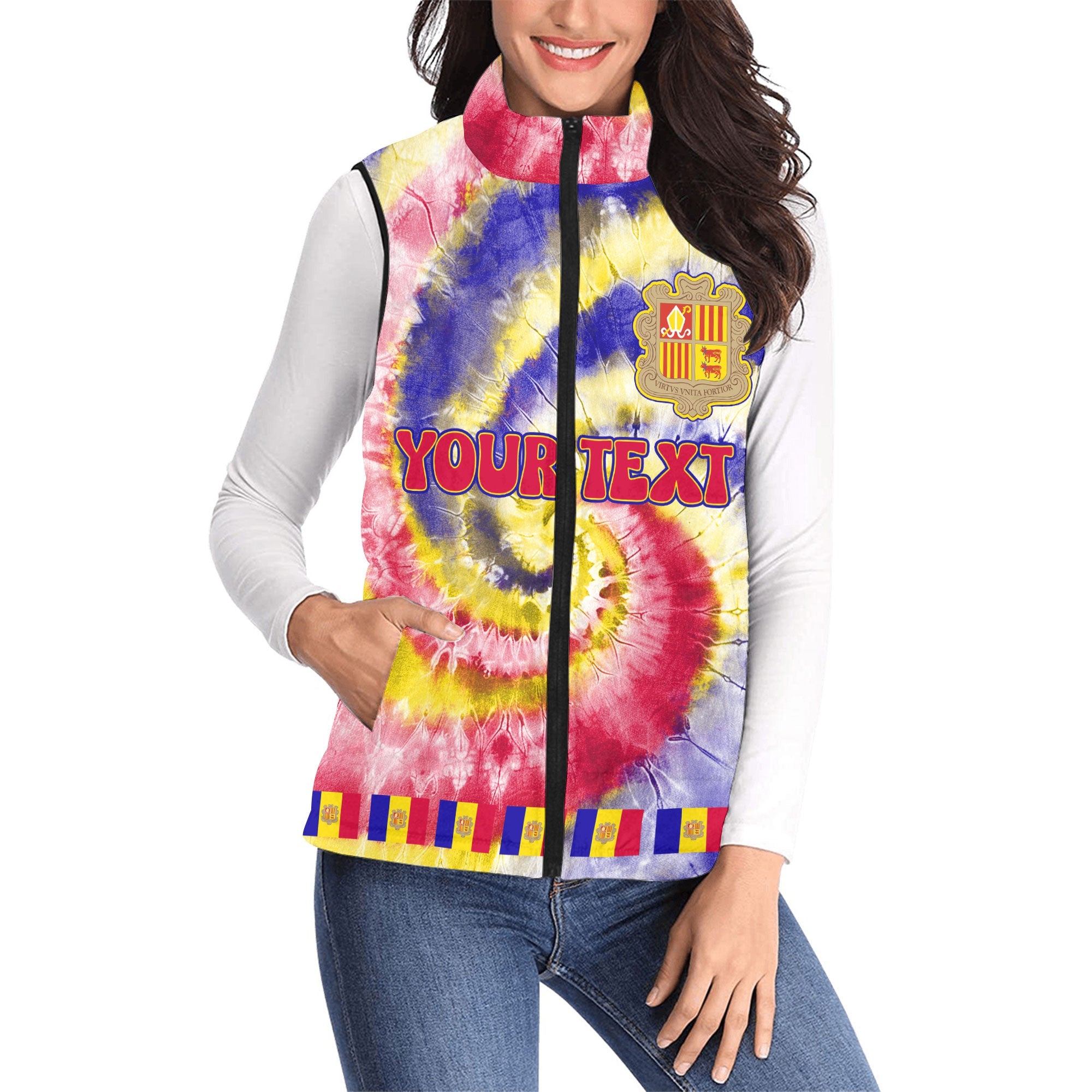 Andorra Women Padded Jacket Vest Custom Tie Dye Style 1