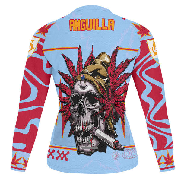 Anguilla Men's Cycling Jersey Long Sleeve Flag & Coat Of Arms Marijuanas Style