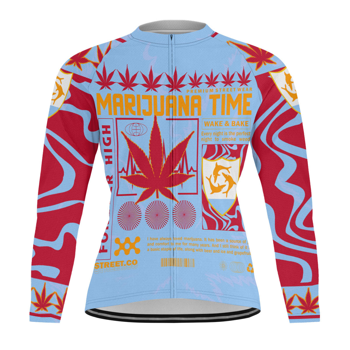 Anguilla Men's Cycling Jersey Long Sleeve Flag & Coat Of Arms Marijuanas Style