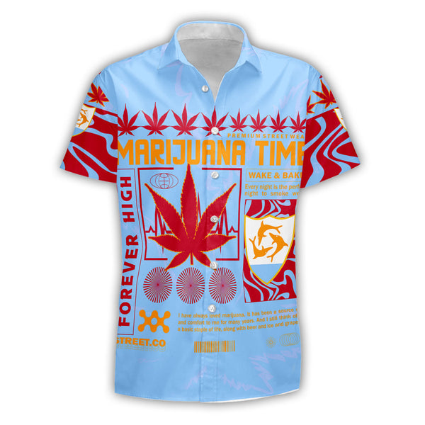 Anguilla Short Sleeve Shirt Flag & Coat Of Arms Marijuanas Style