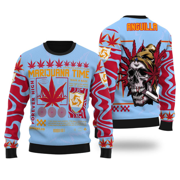 Anguilla Ugly Sweater Flag & Coat Of Arms Marijuanas Style