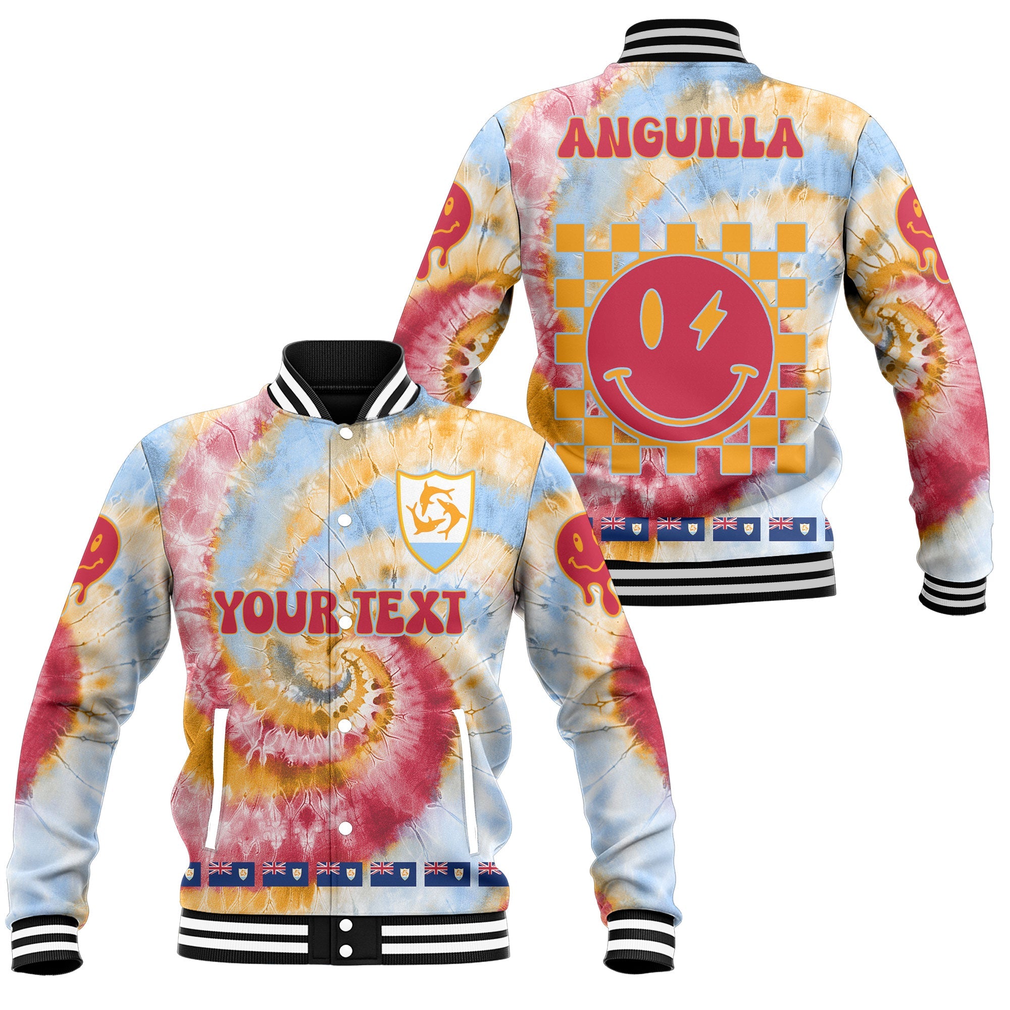 Anguilla Baseball Jacket Custom Tie Dye Style 1