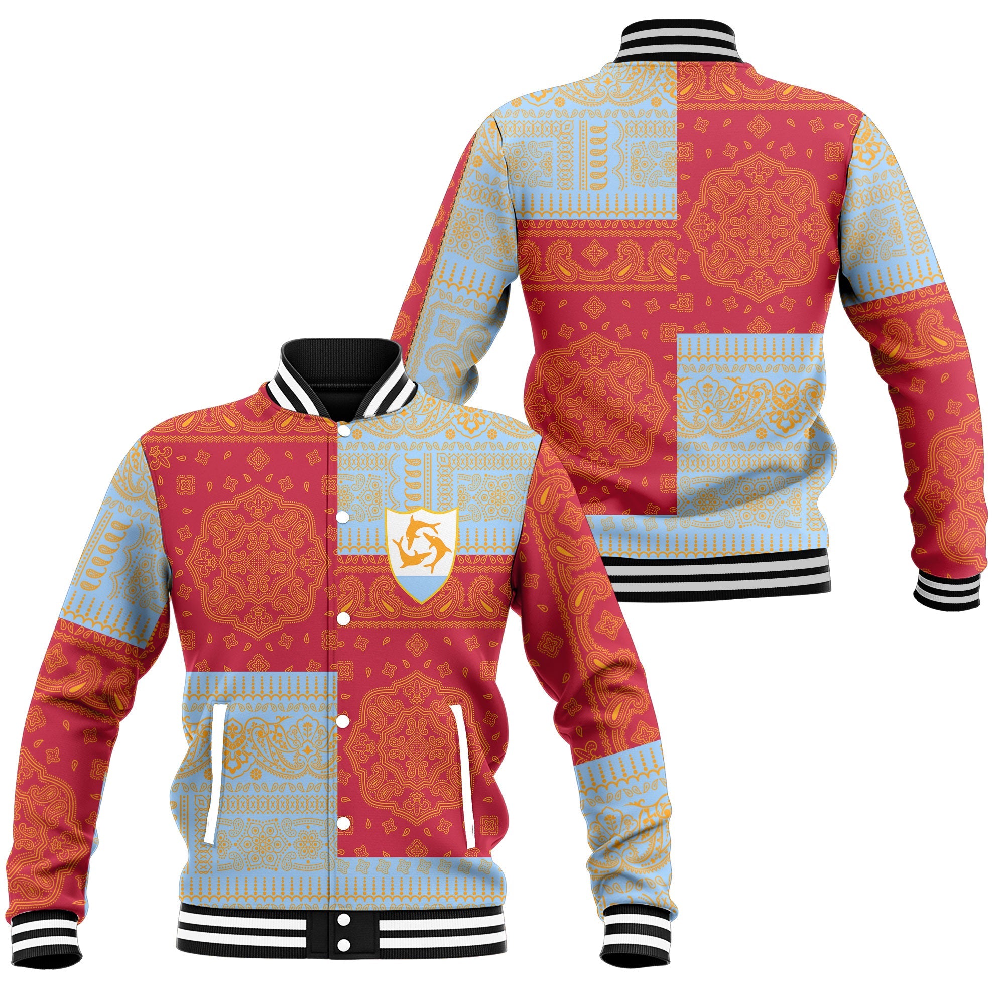 Anguilla Baseball Jacket Flag And Paisley Basic Style 1