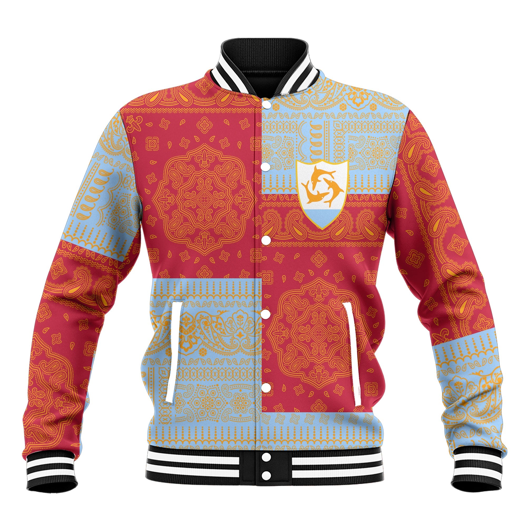 Anguilla Baseball Jacket Flag And Paisley Basic Style 2