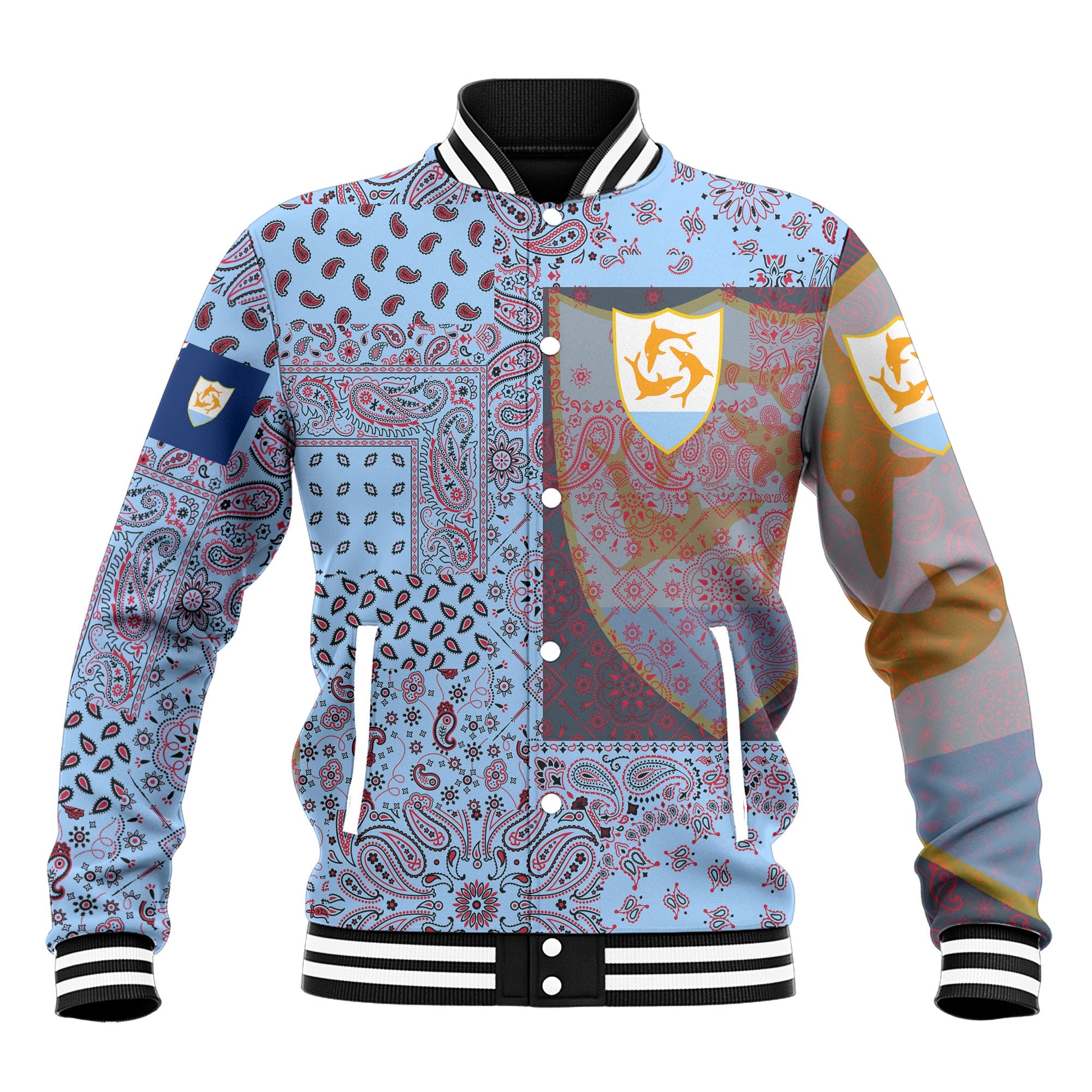 Anguilla Baseball Jacket Paisley Flag And Skull Style 2