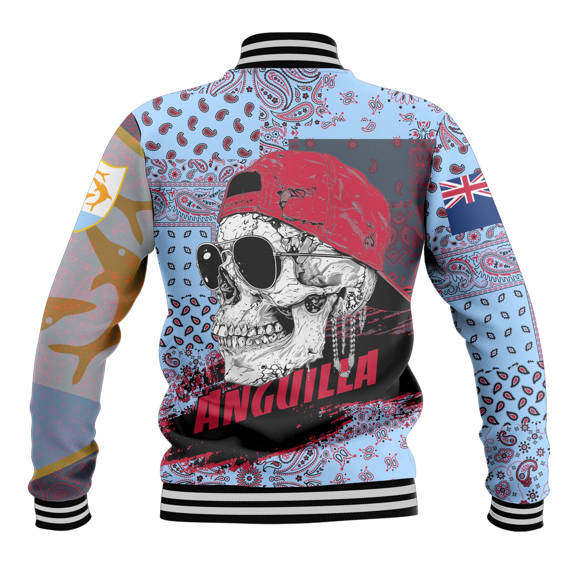 Anguilla Baseball Jacket Paisley Flag And Skull Style 3