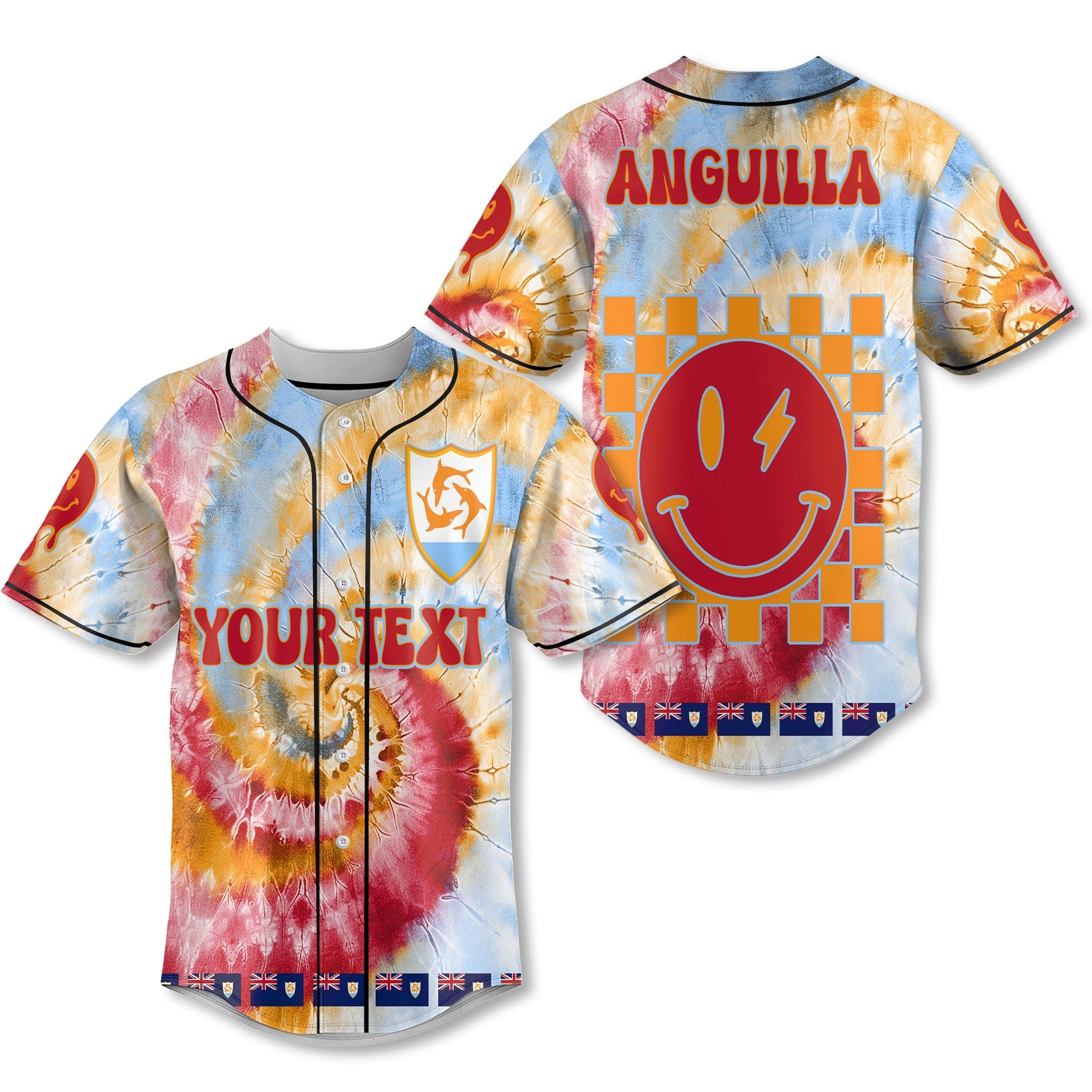 Anguilla Baseball Jersey Custom Tie Dye Style 1