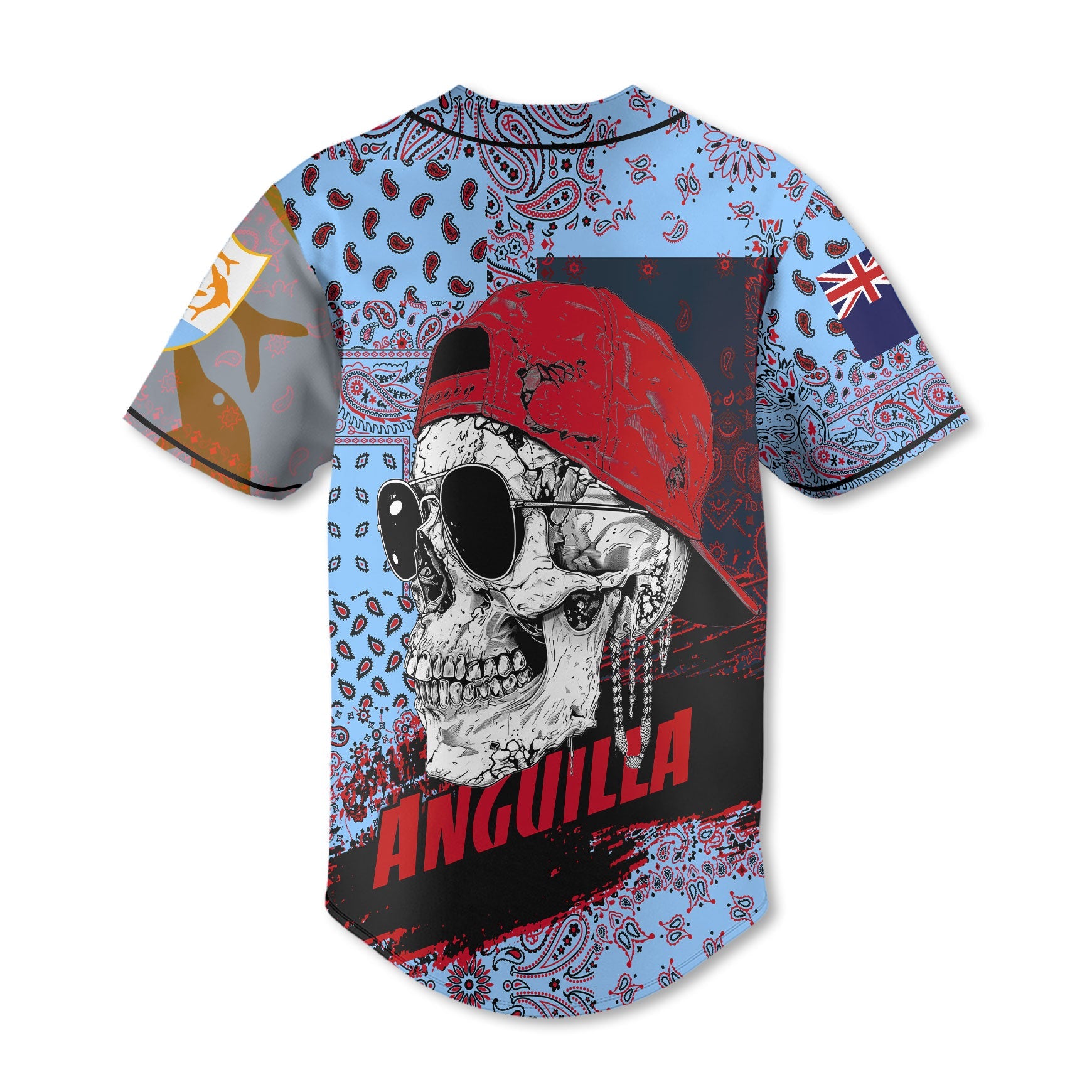 Anguilla Baseball Jersey Paisley Flag And Skull Style 3