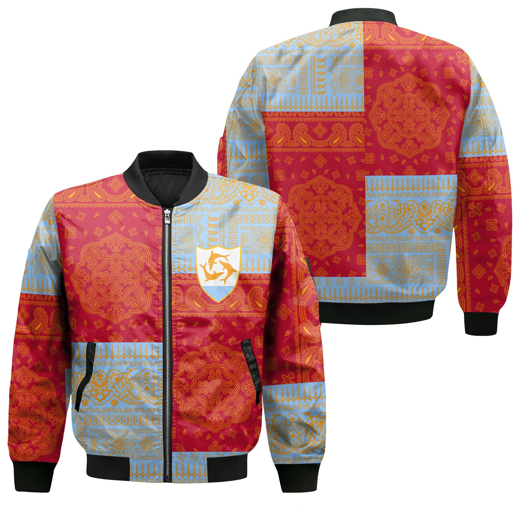 Anguilla Bomber Jacket Flag And Paisley Basic Style 1