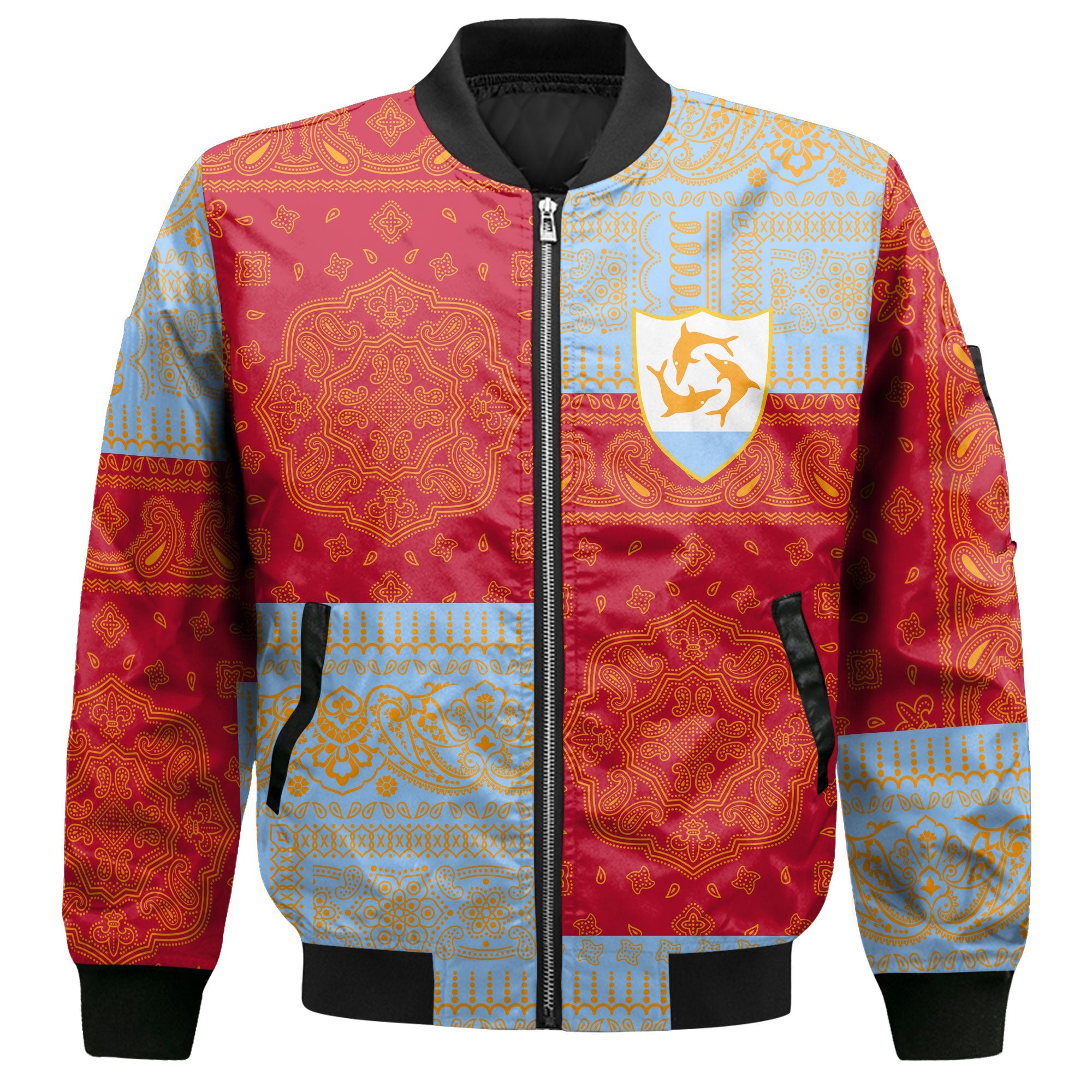 Anguilla Bomber Jacket Flag And Paisley Basic Style 2