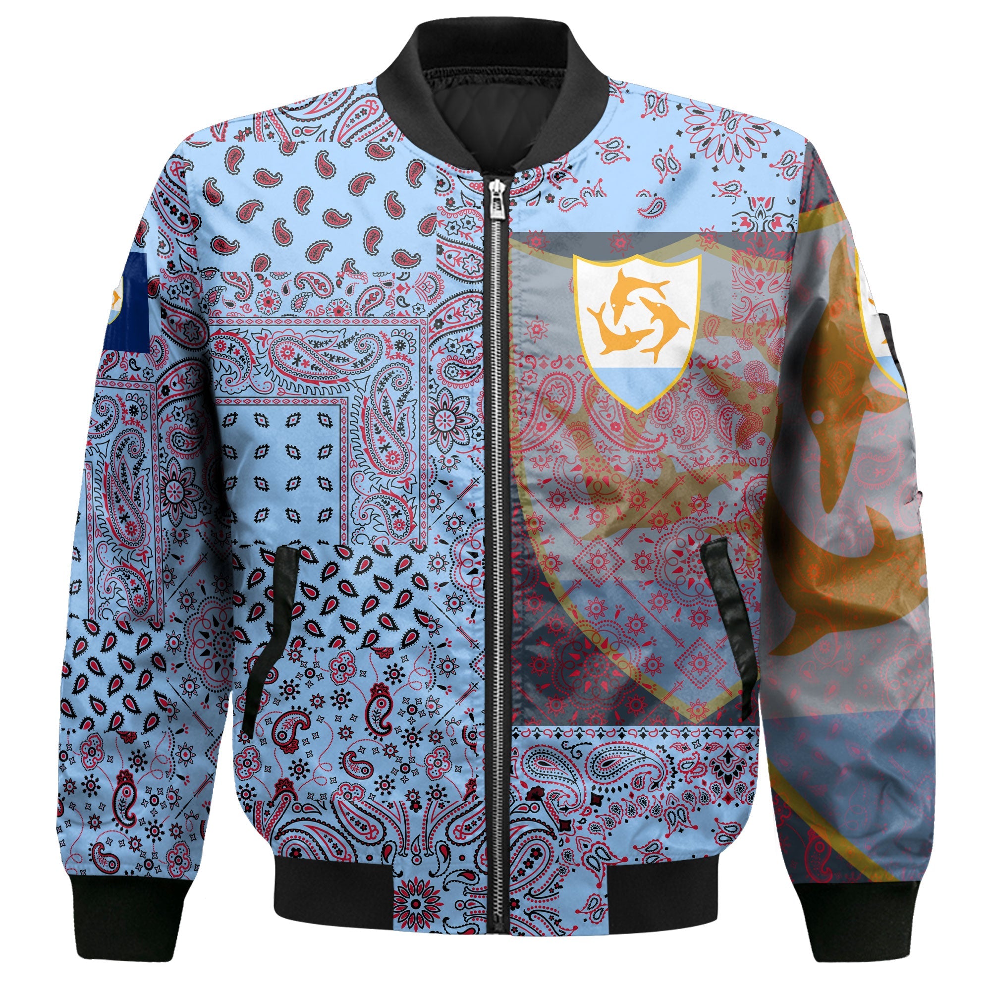 Anguilla Bomber Jacket Paisley Flag And Skull Style 2