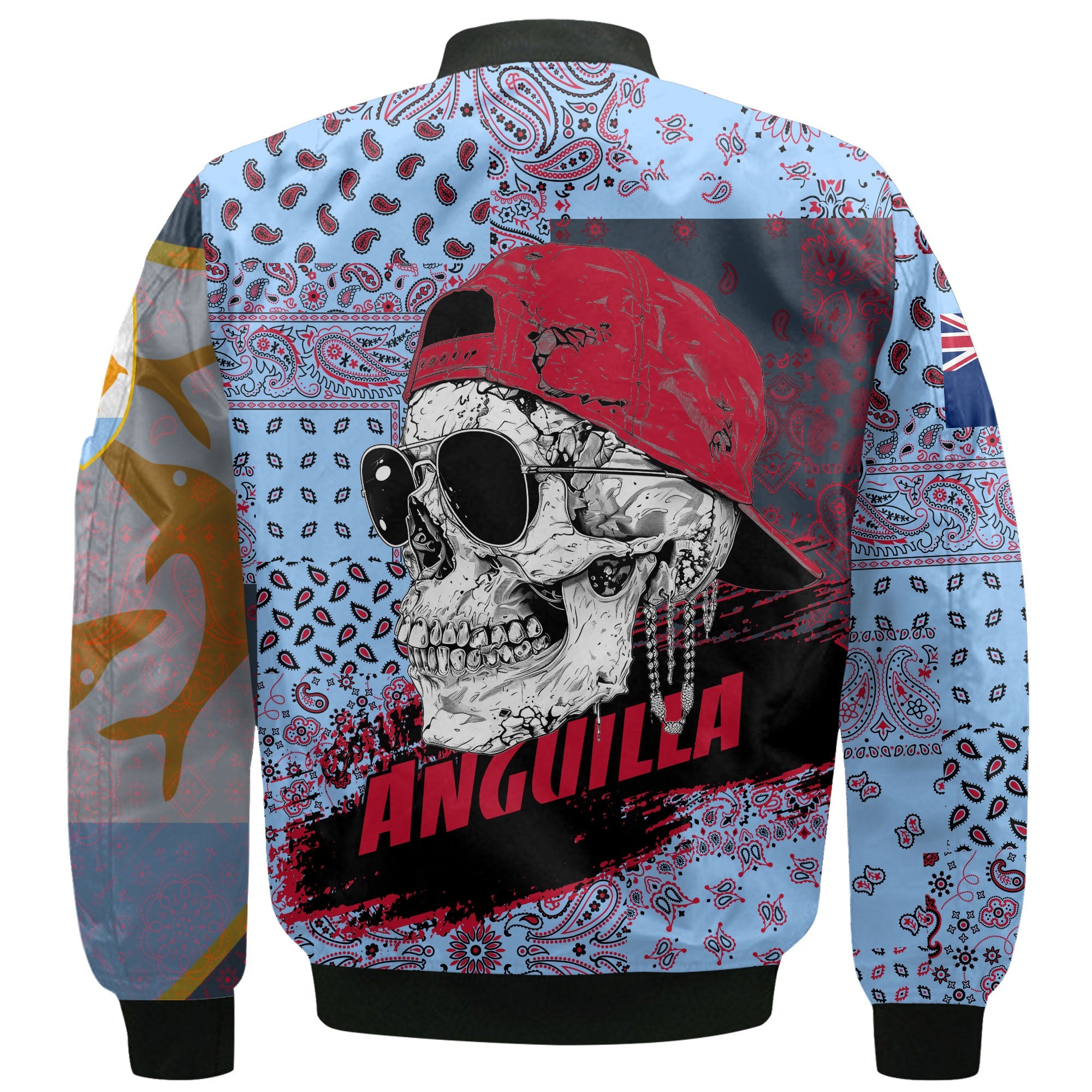 Anguilla Bomber Jacket Paisley Flag And Skull Style 3