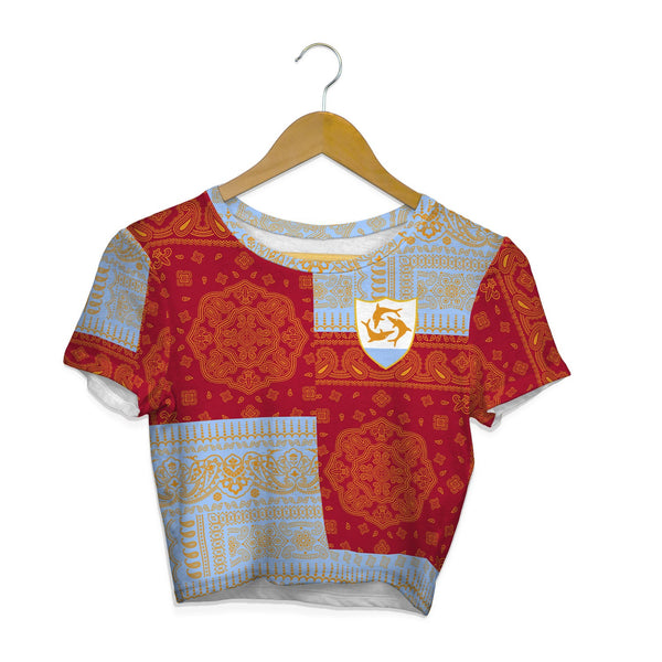 Anguilla Croptop T Shirt Flag And Paisley Basic Style 1