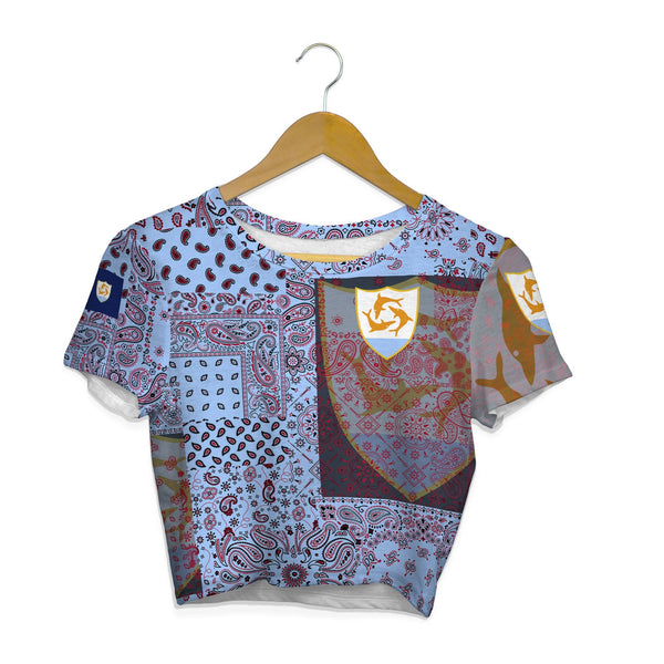 Anguilla Croptop T Shirt Paisley Flag And Skull Style 1