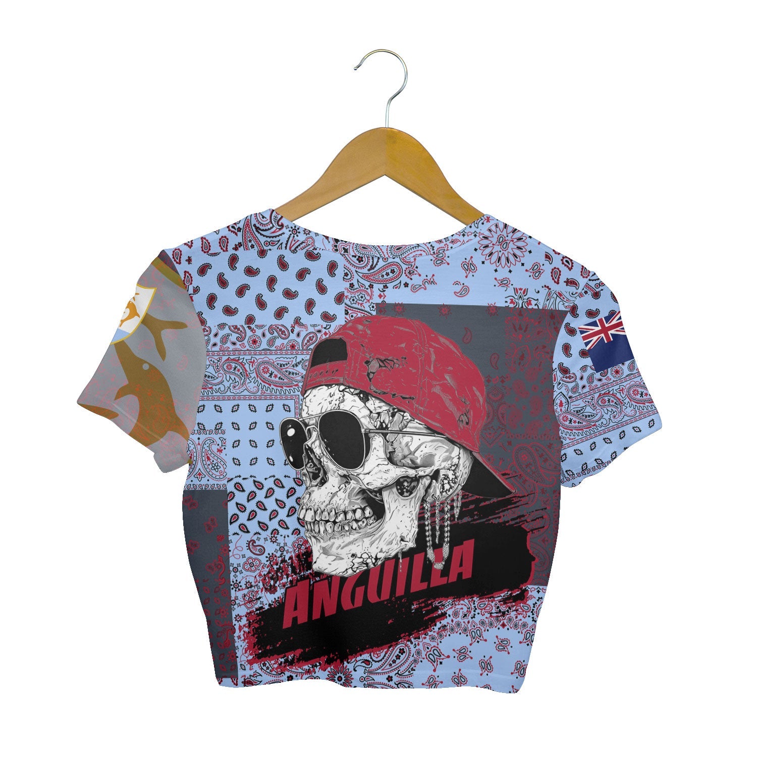 Anguilla Croptop T Shirt Paisley Flag And Skull Style 2