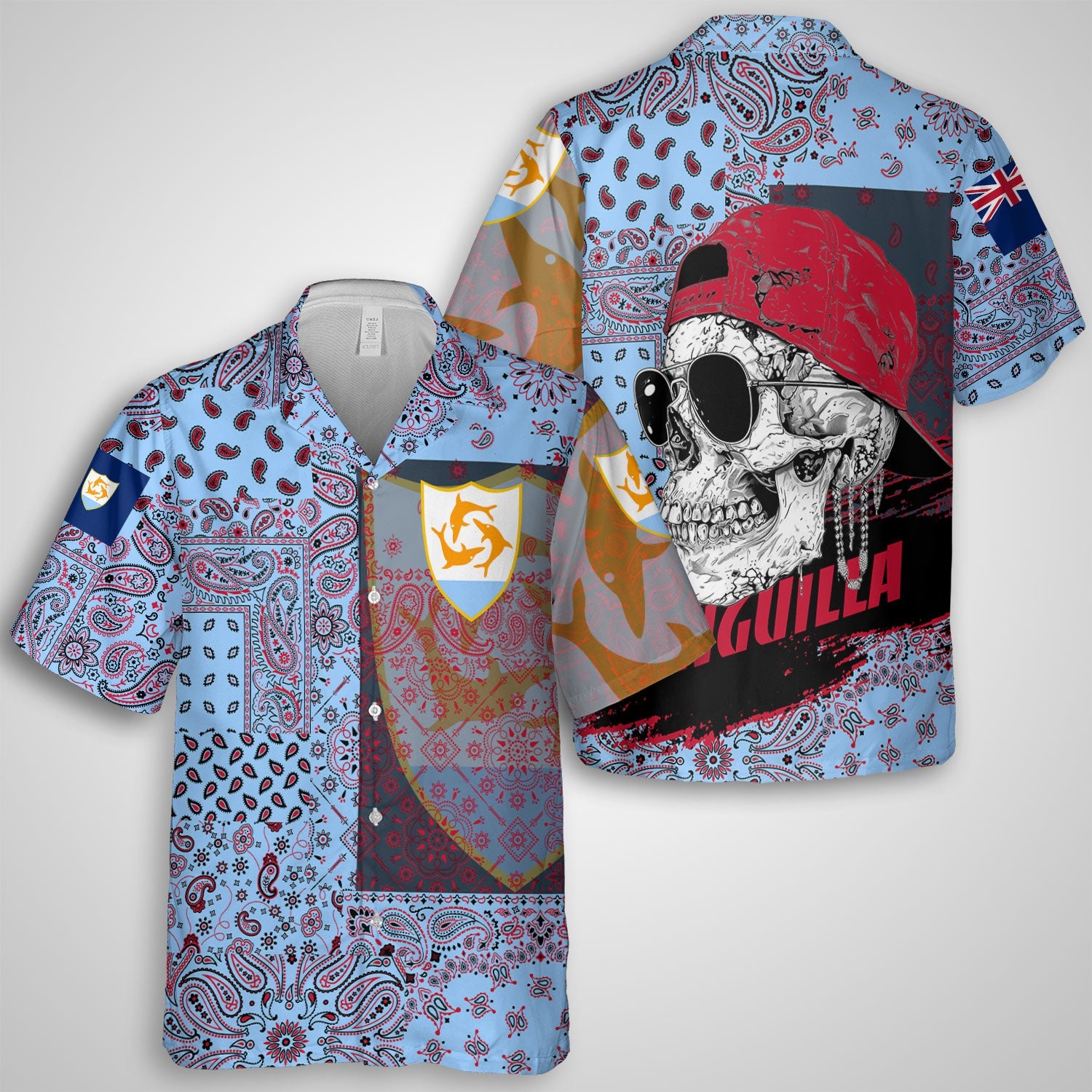 Anguilla Hawaiian Shirt Paisley Flag And Skull Style 1