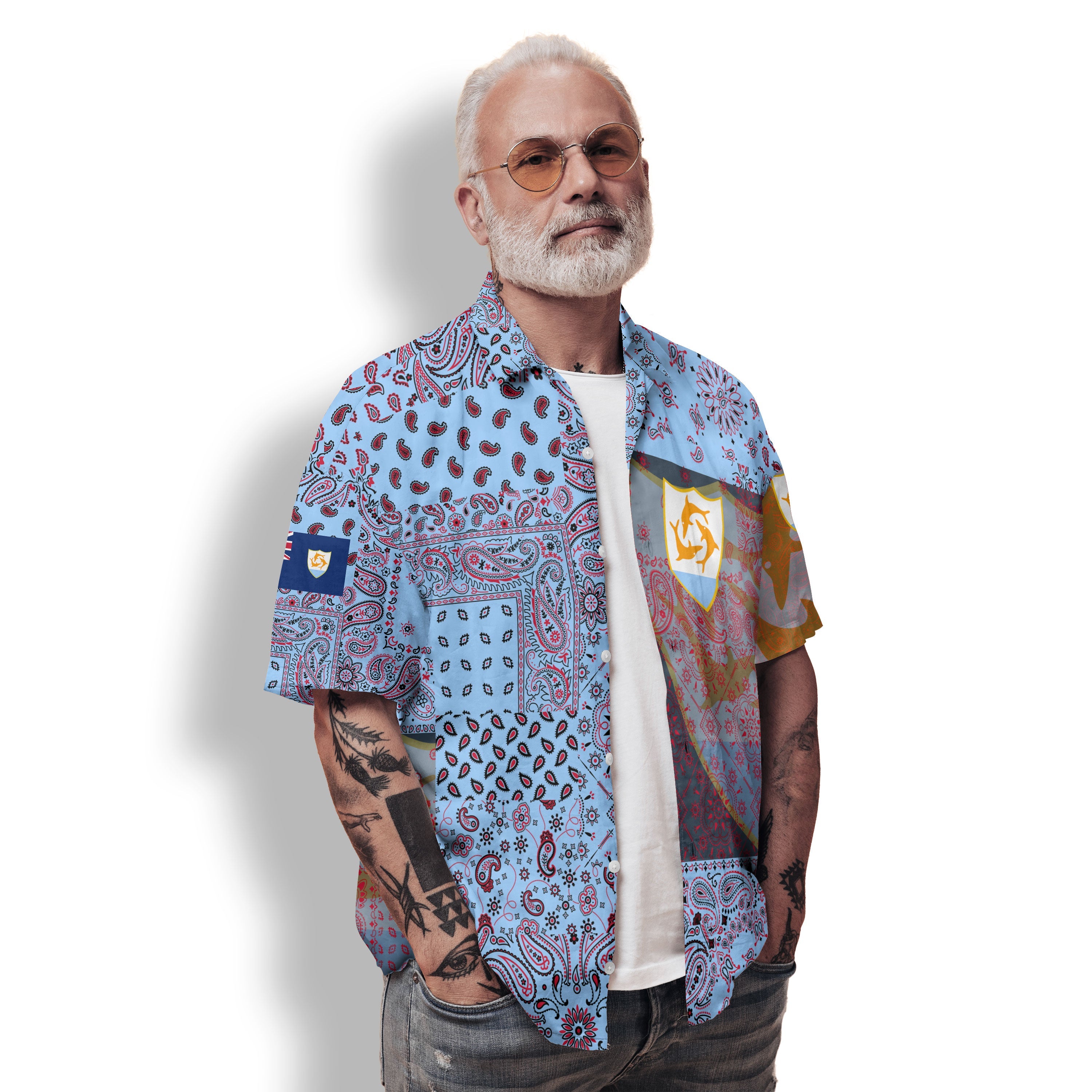 Anguilla Hawaiian Shirt Paisley Flag And Skull Style 2