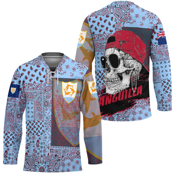 Anguilla Hockey Jersey Paisley Flag And Skull Style 1