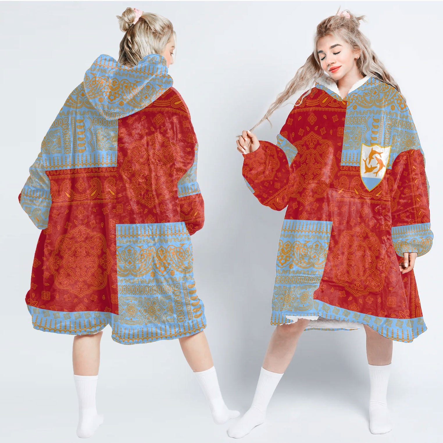 Anguilla Hoodie Blanket Flag And Paisley Basic Style 1