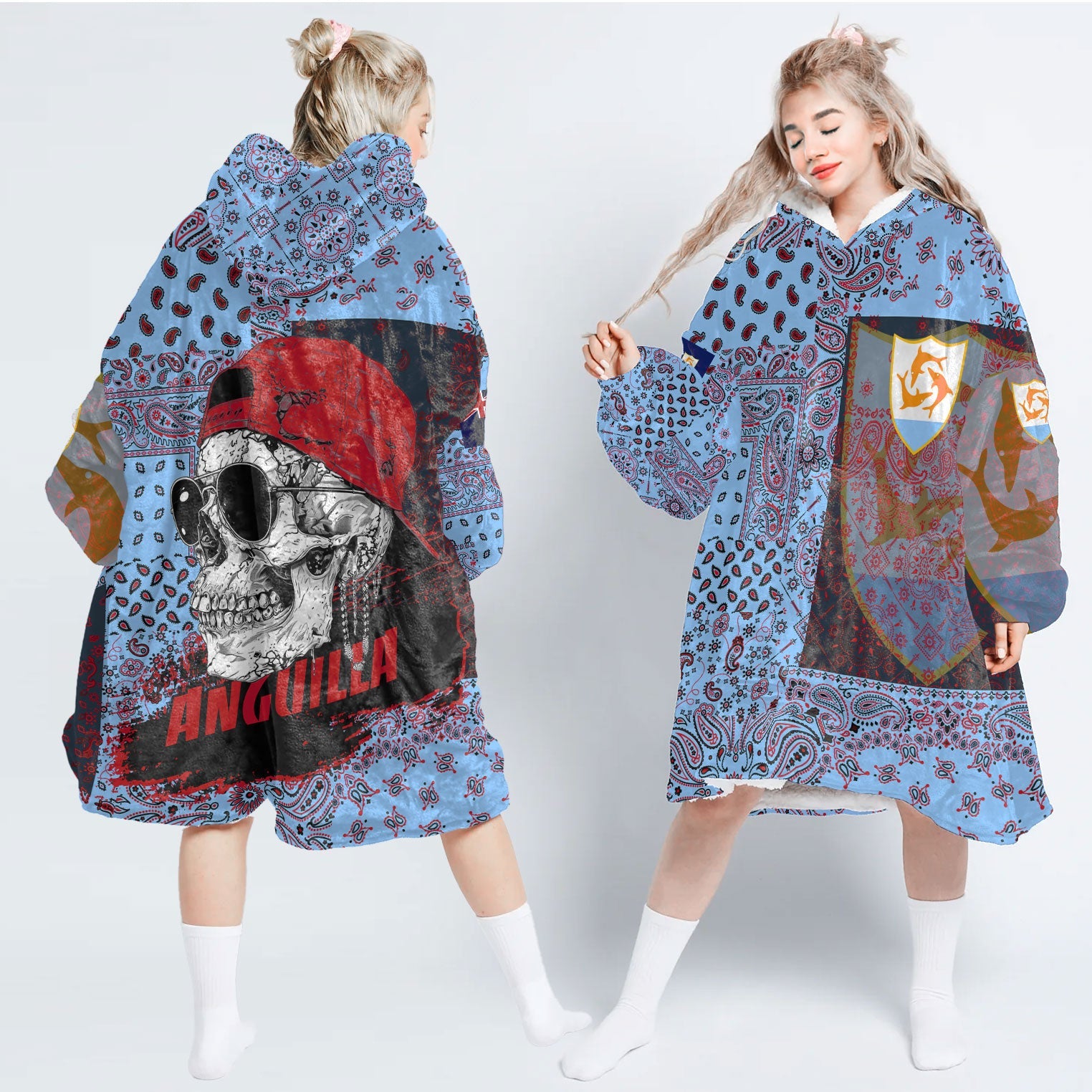 Anguilla Hoodie Blanket Paisley Flag And Skull Style 1