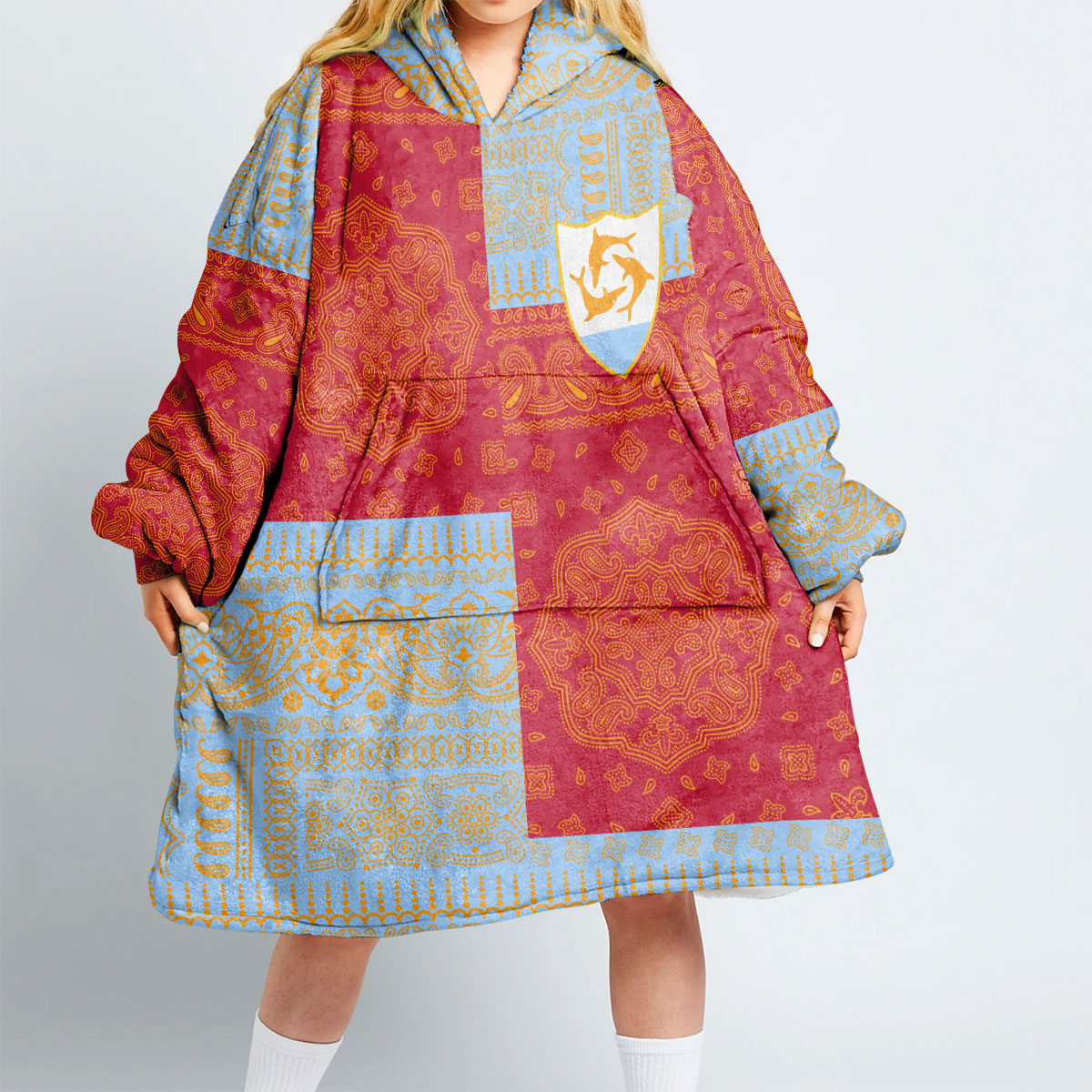 Anguilla Hoodie Blanket Flag And Paisley Basic Style 2