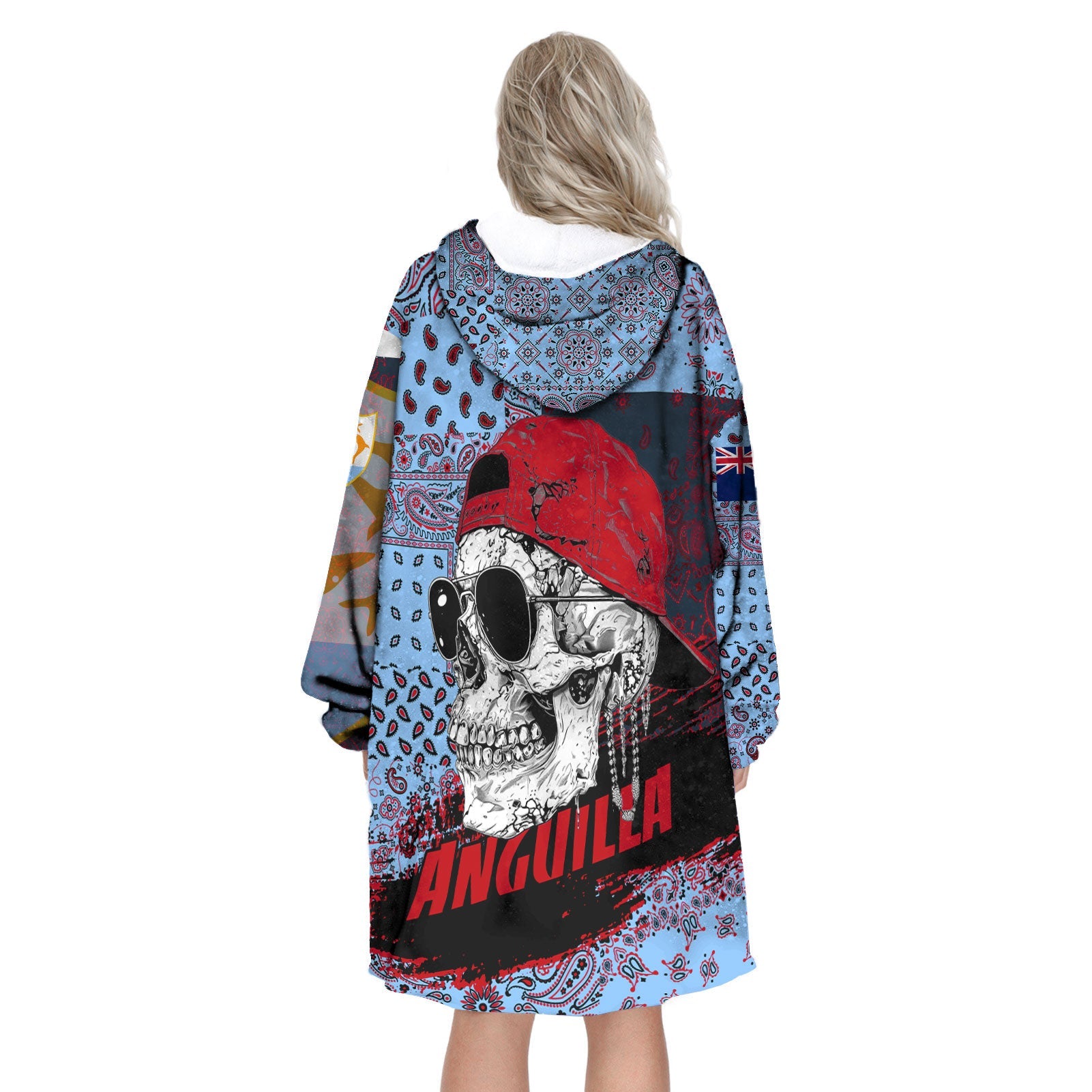 Anguilla Hoodie Blanket Paisley Flag And Skull Style 3