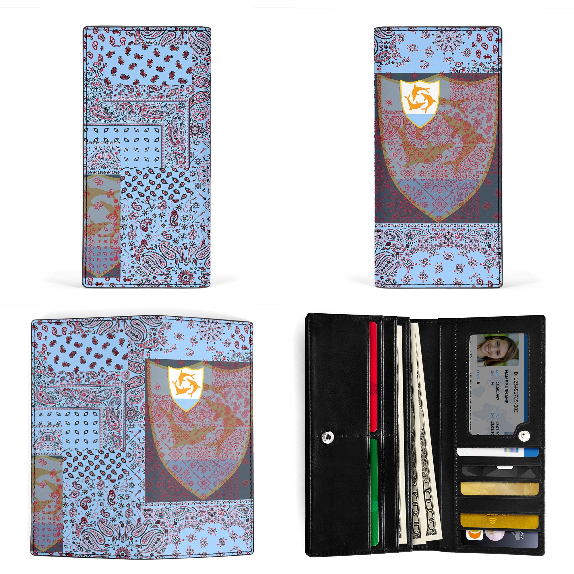 Anguilla Leather Wallet Paisley Flag And Skull Style 3