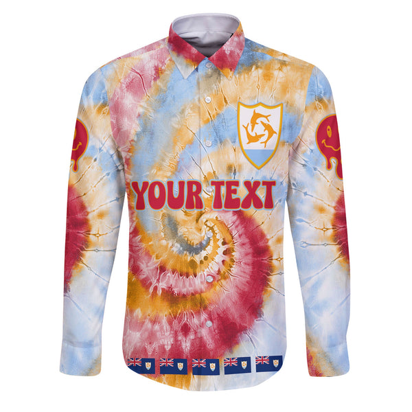 Anguilla Long Sleeve Button Shirt Custom Tie Dye Style 1