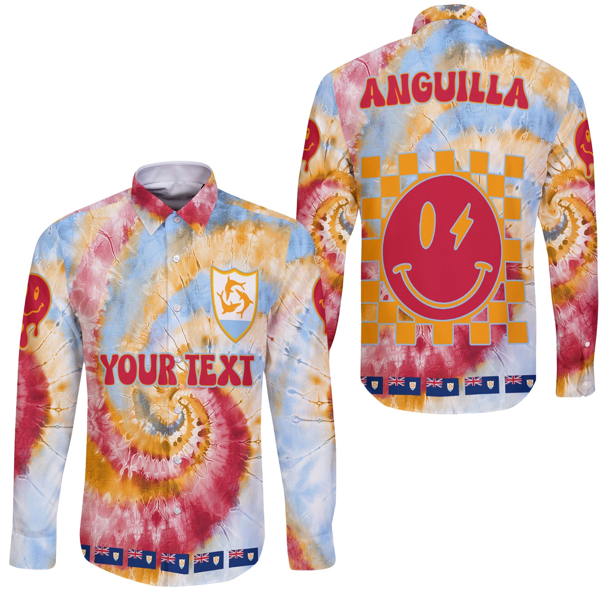 Anguilla Long Sleeve Button Shirt Custom Tie Dye Style 3