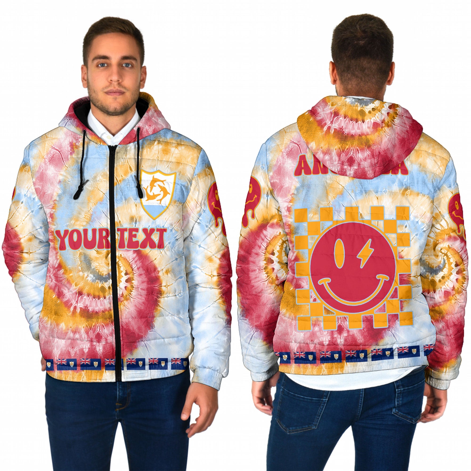 Anguilla Men Hooded Padded Jacket Custom Tie Dye Style 1