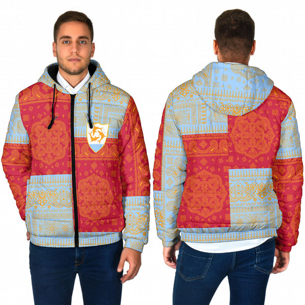 Anguilla Men Hooded Padded Jacket Flag And Paisley Basic Style 1