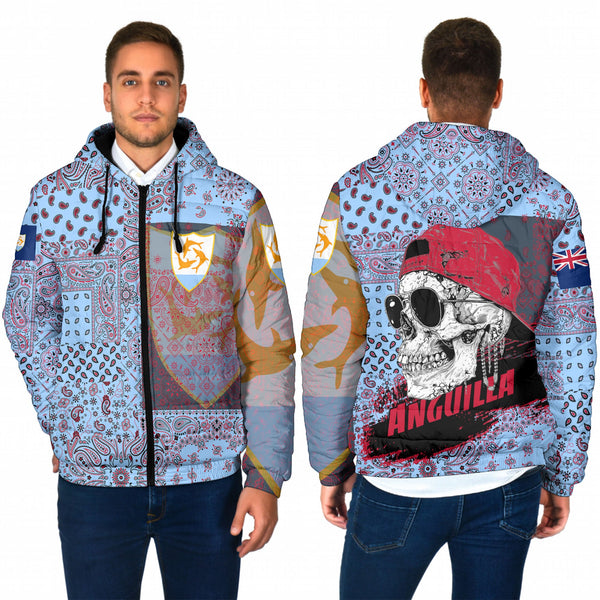 Anguilla Men Hooded Padded Jacket Paisley Flag And Skull Style 1