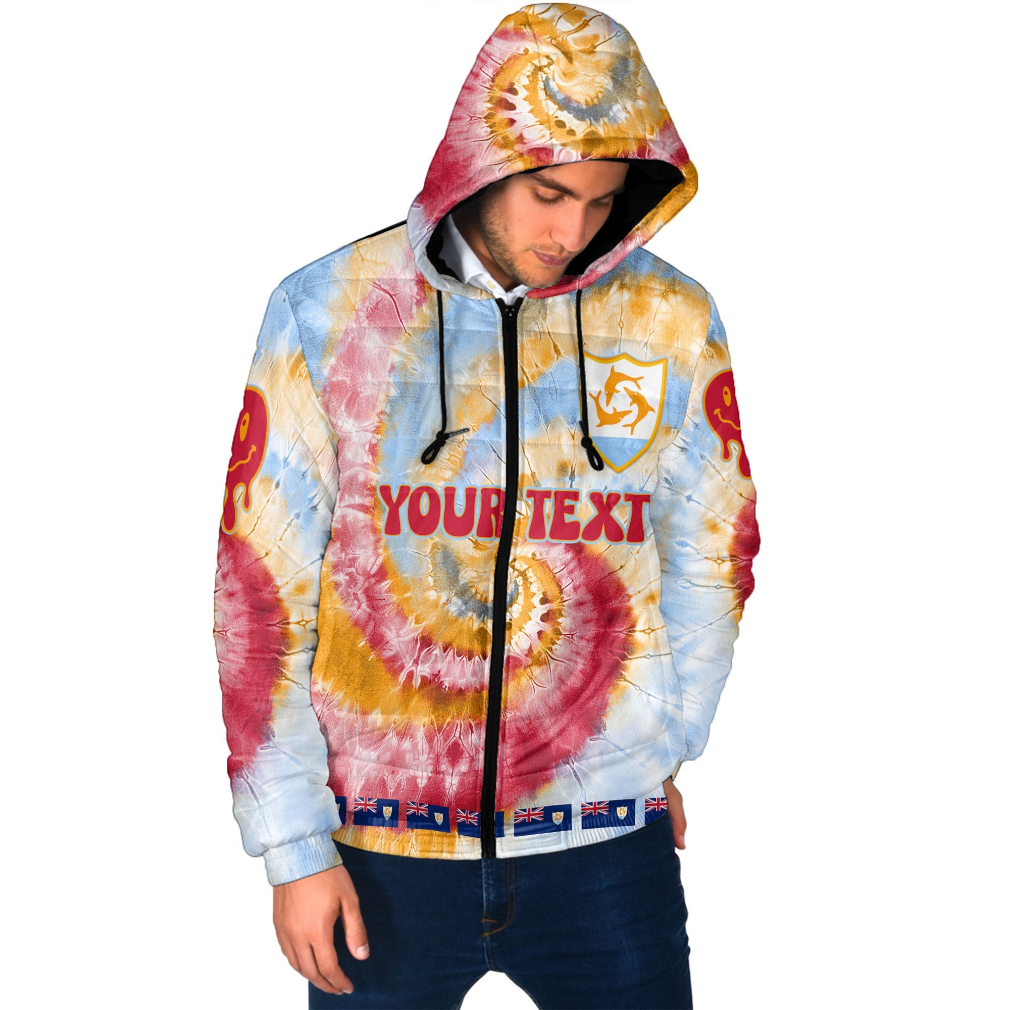 Anguilla Men Hooded Padded Jacket Custom Tie Dye Style 2