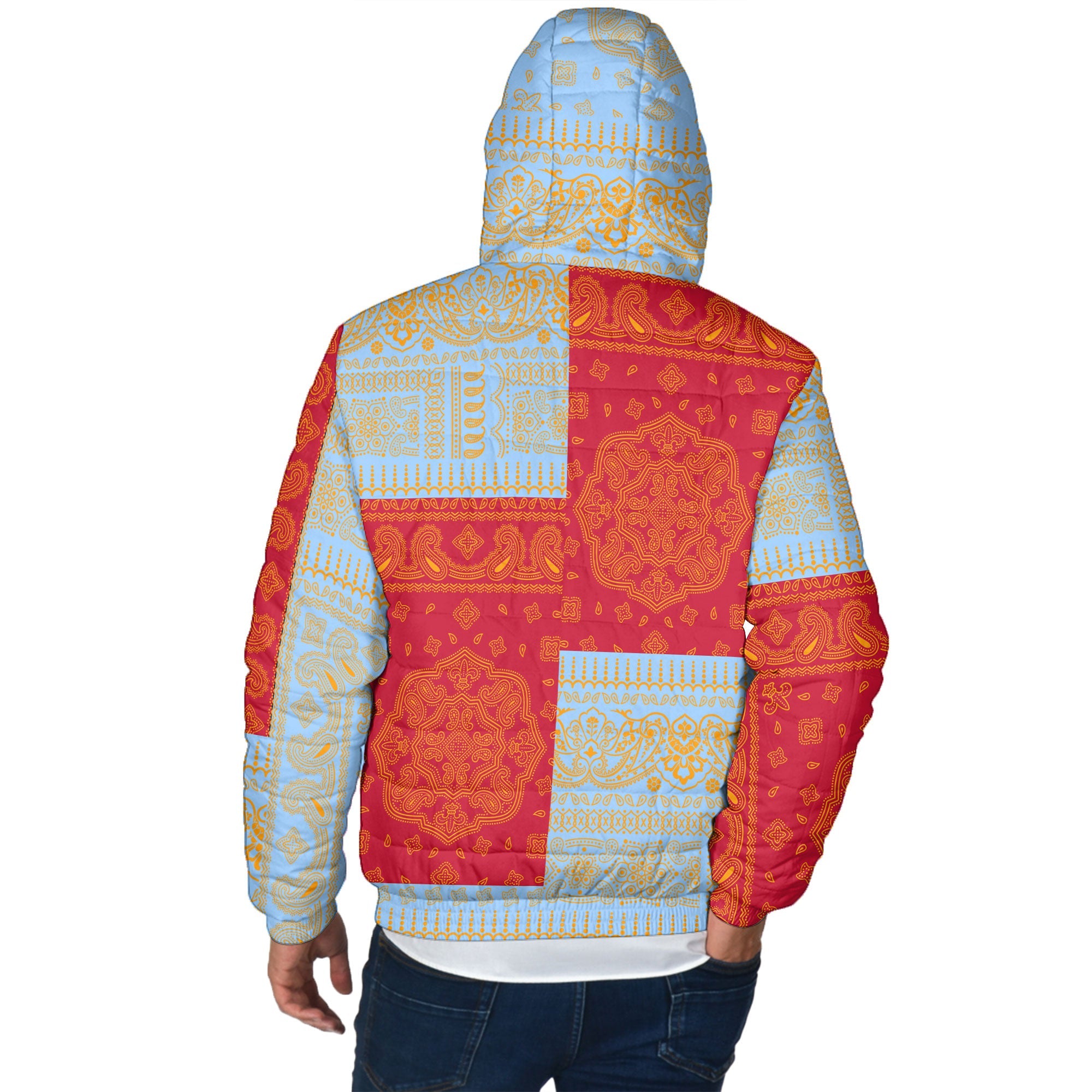 Anguilla Men Hooded Padded Jacket Flag And Paisley Basic Style 3