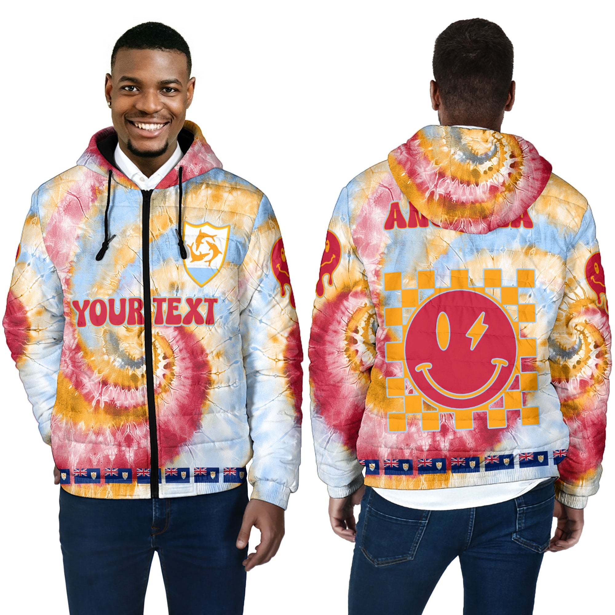 Anguilla Men Hooded Padded Jacket Custom Tie Dye Style 4