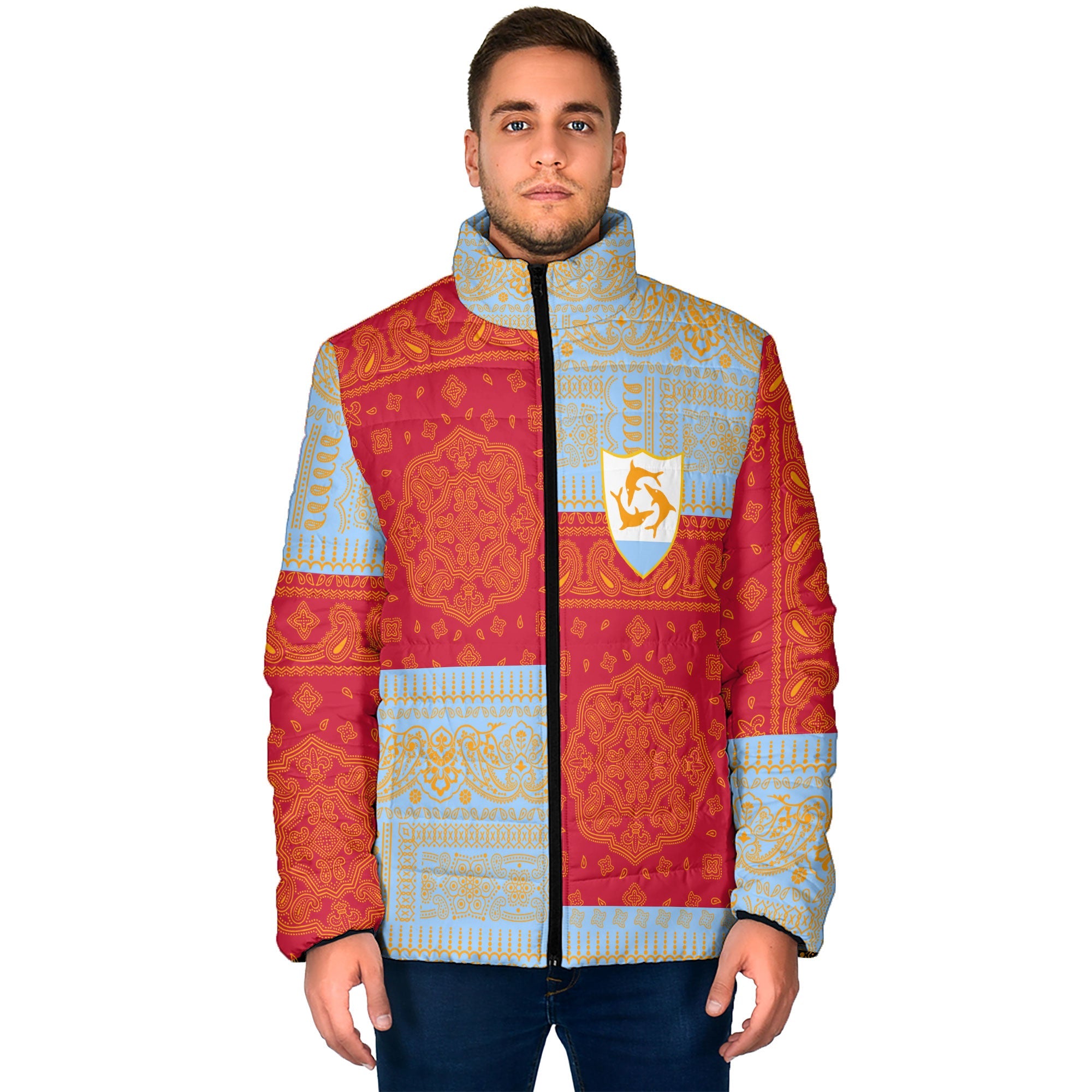 Anguilla Men Padded Jacket Flag And Paisley Basic Style 1