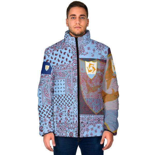 Anguilla Men Padded Jacket Paisley Flag And Skull Style 1