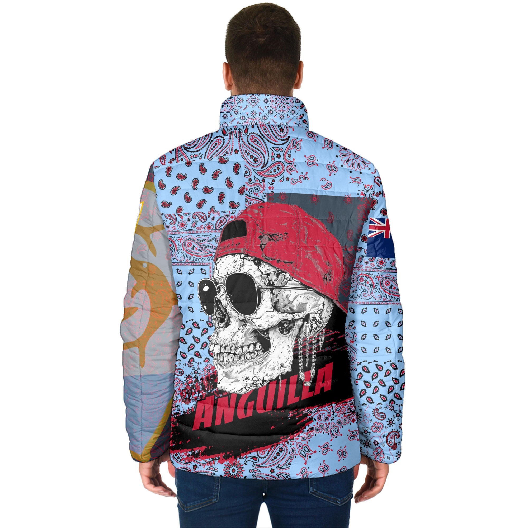 Anguilla Men Padded Jacket Paisley Flag And Skull Style 2