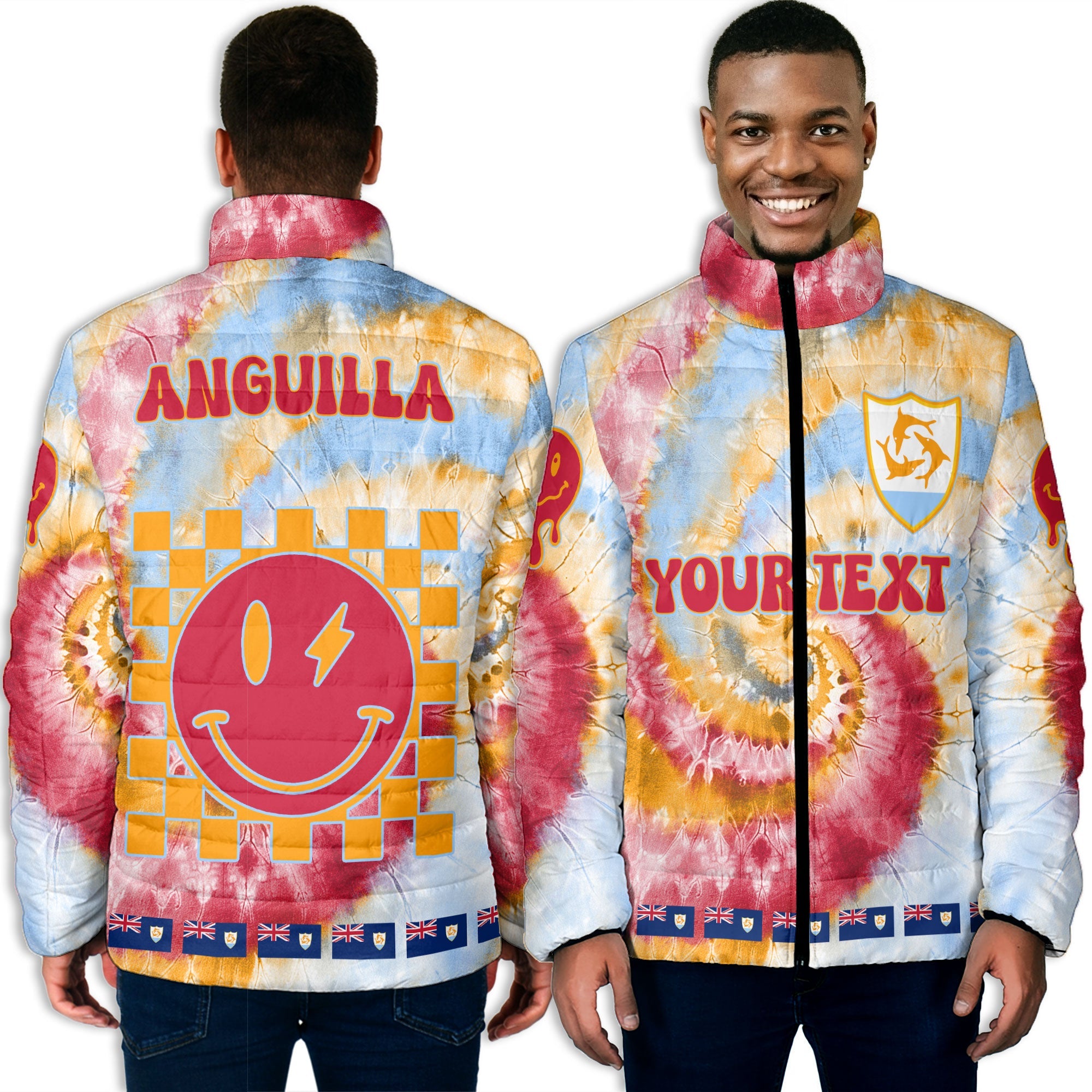 Anguilla Men Padded Jacket Custom Tie Dye Style 3