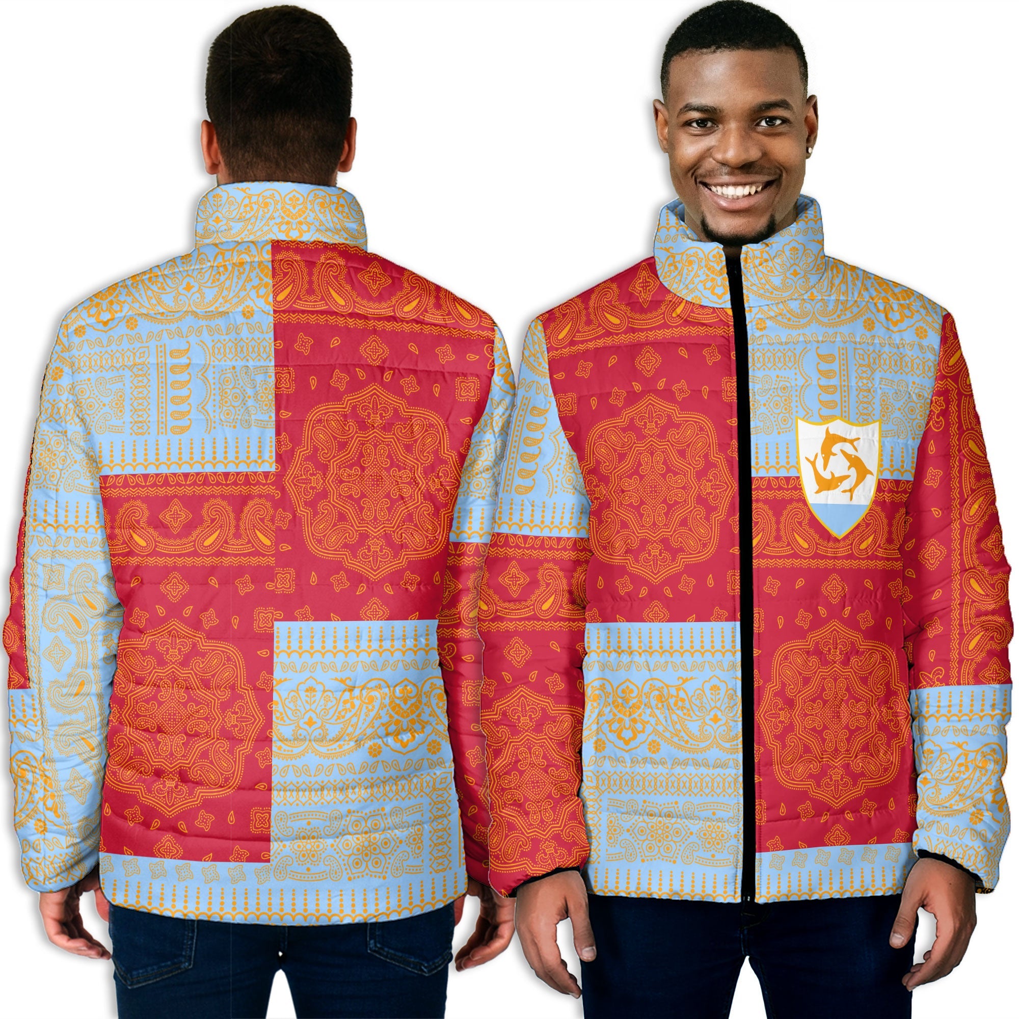 Anguilla Men Padded Jacket Flag And Paisley Basic Style 3