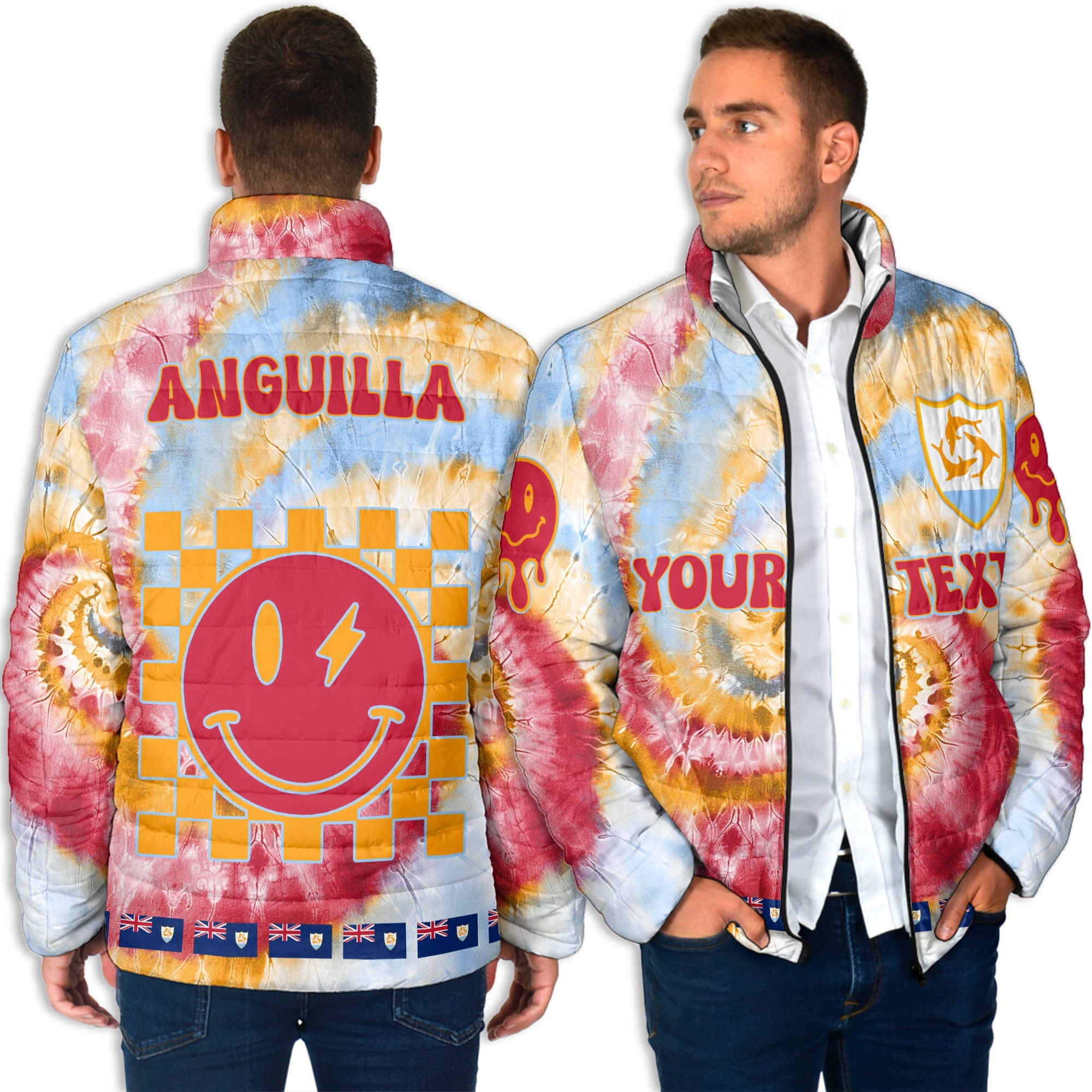 Anguilla Men Padded Jacket Custom Tie Dye Style 4