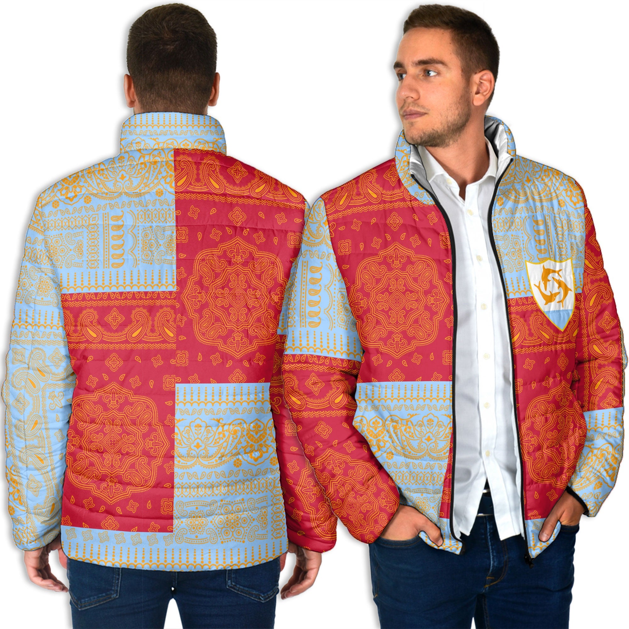 Anguilla Men Padded Jacket Flag And Paisley Basic Style 4