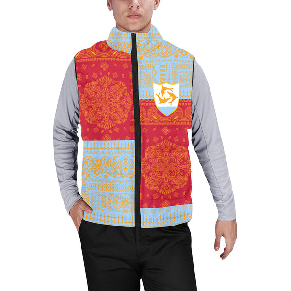 Anguilla Men Padded Jacket Vest Flag And Paisley Basic Style 1