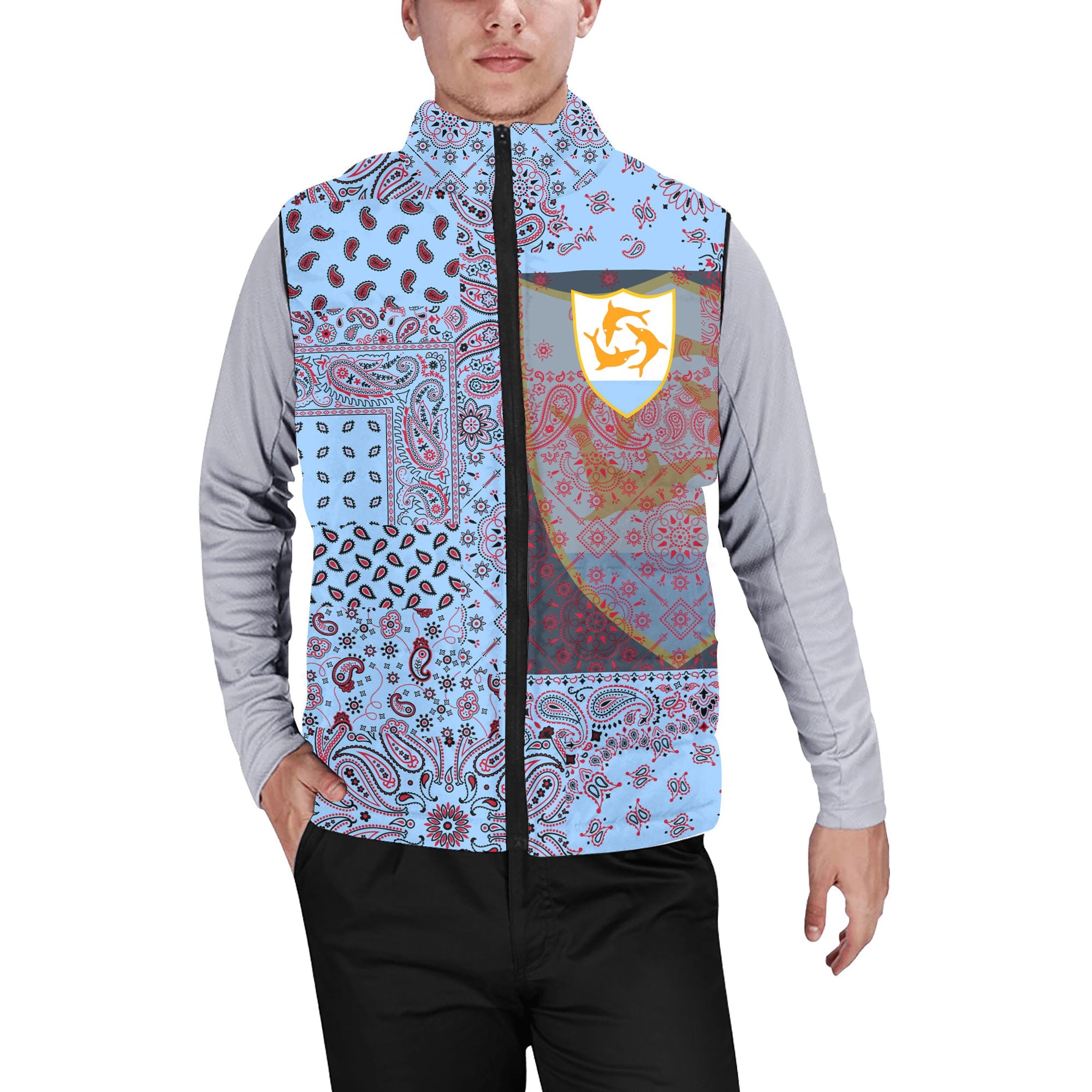 Anguilla Men Padded Jacket Vest Paisley Flag And Skull Style 1