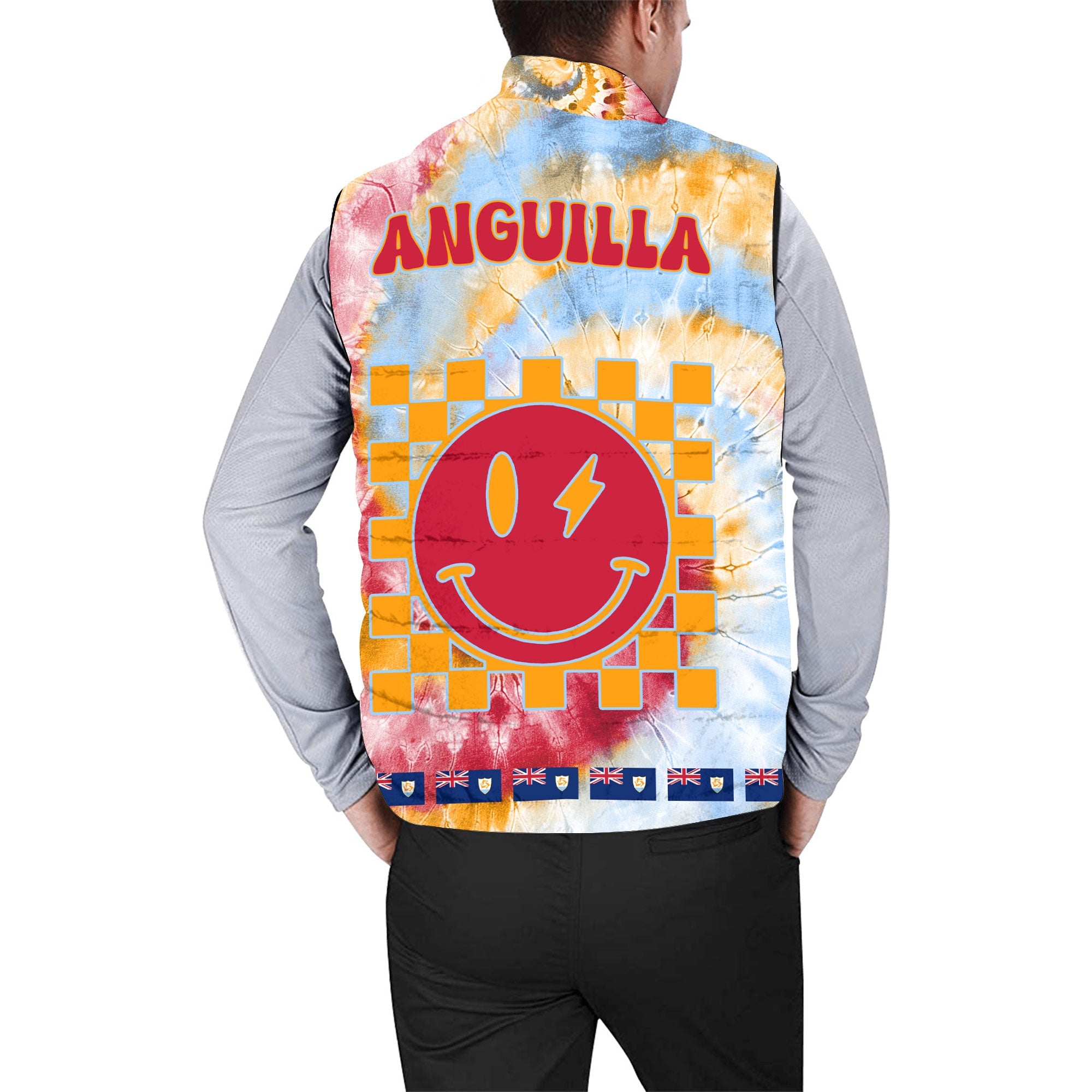 Anguilla Men Padded Jacket Vest Custom Tie Dye Style 2