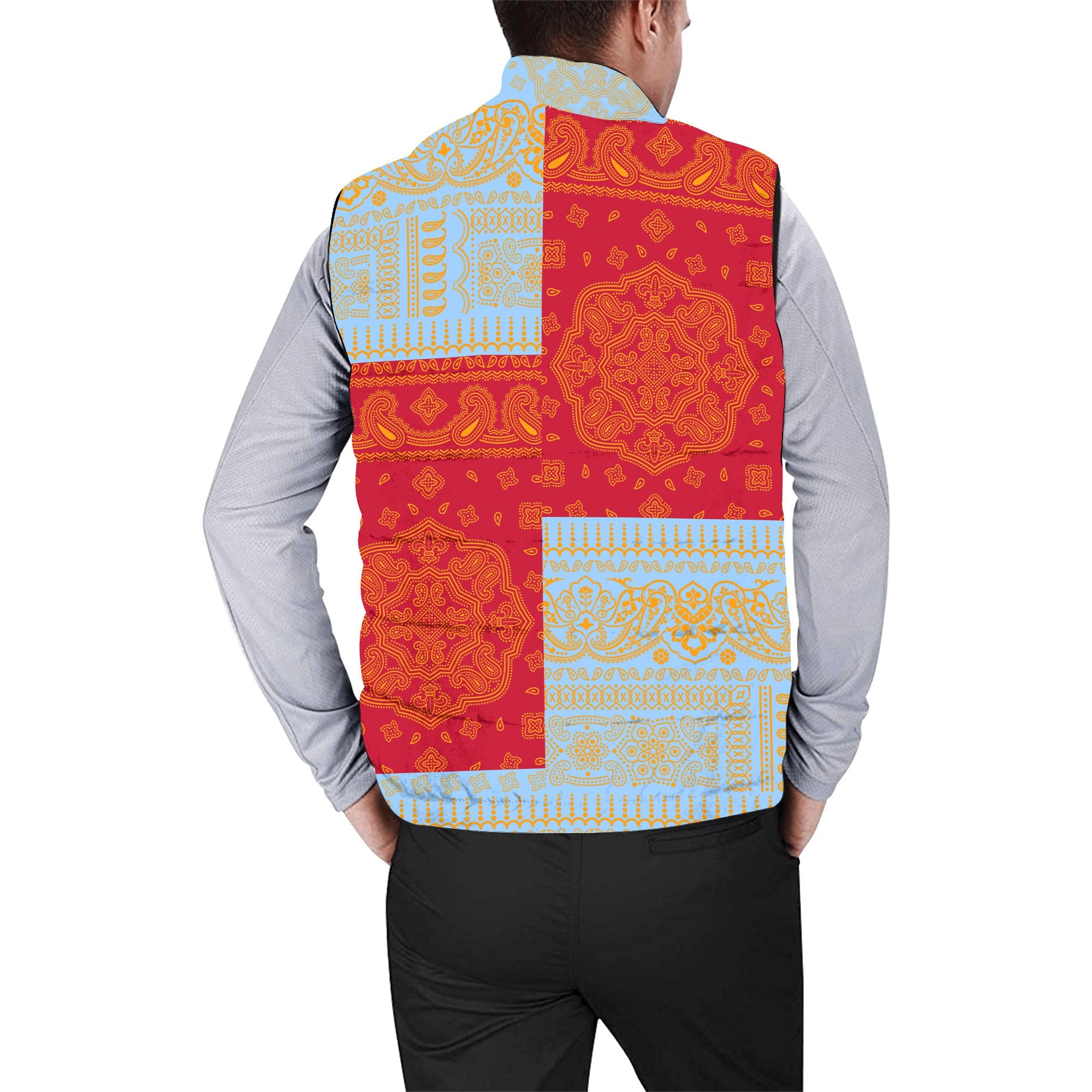 Anguilla Men Padded Jacket Vest Flag And Paisley Basic Style 2