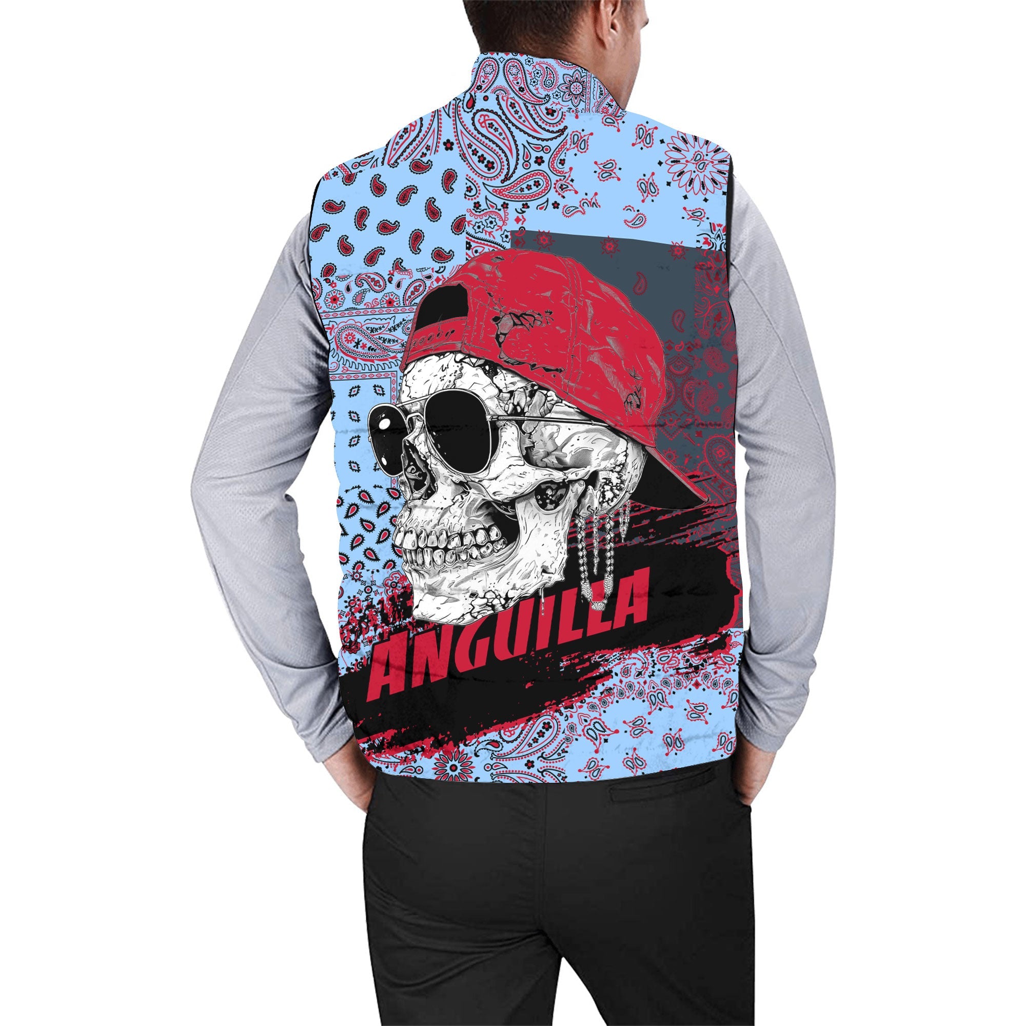 Anguilla Men Padded Jacket Vest Paisley Flag And Skull Style 2