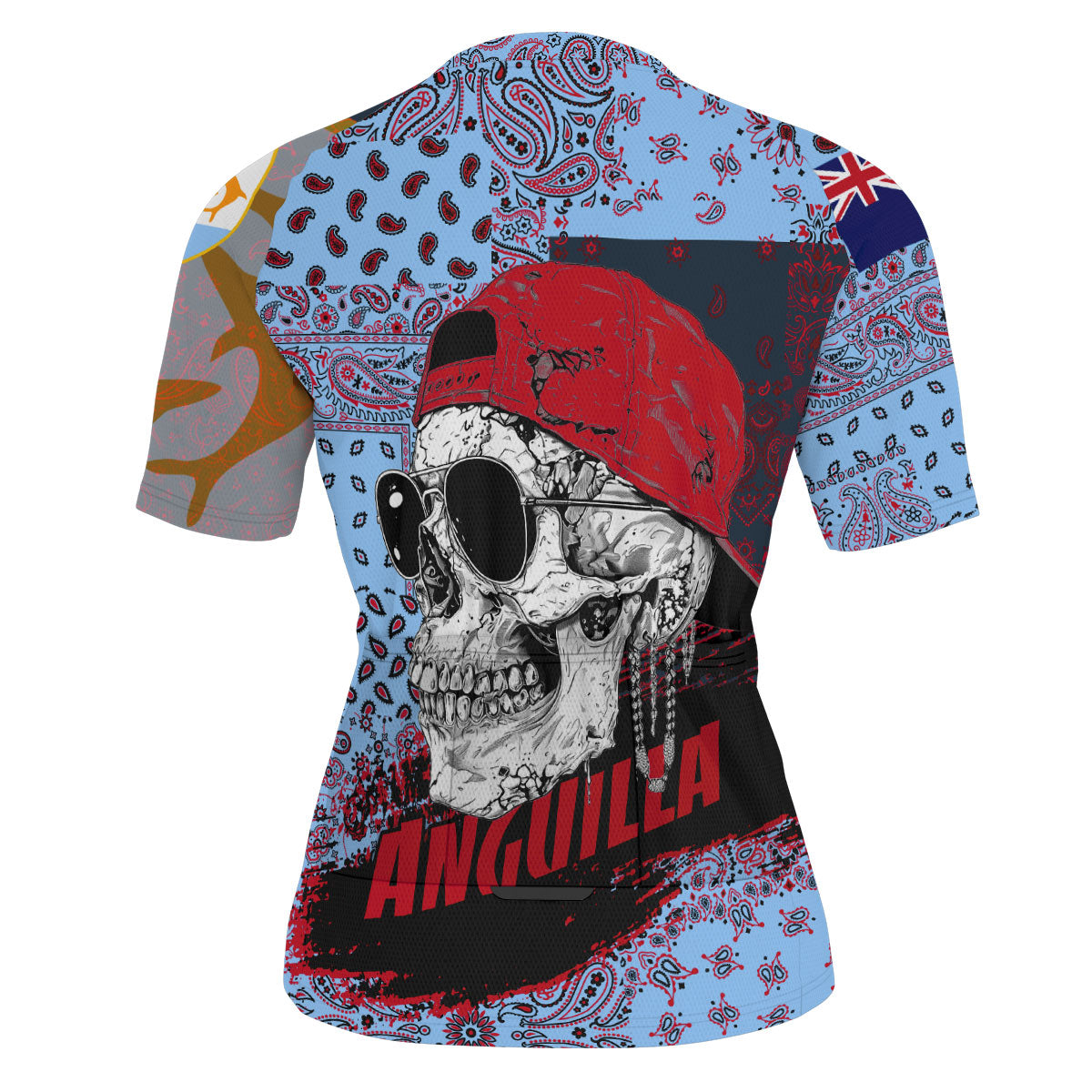 Anguilla Men Cycling Jersey Paisley Flag And Skull Style 3